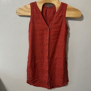 Prana Button Up Tank Talton Dress Sleeveless‎ Tencel Red Orange Womens Small